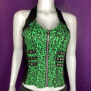 Tripp NYC✖️Vintage Green Leopard Corset Vest Size Small💚